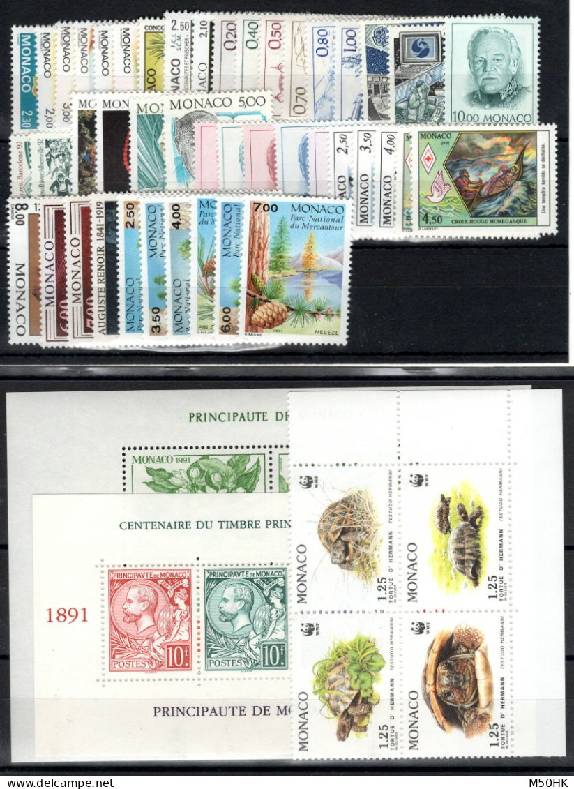 Monaco - Année 1991 N** MNH Luxe Complète , YV 1753 à 1809 , 57 Timbres , Cote 143 Euros - Full Years
