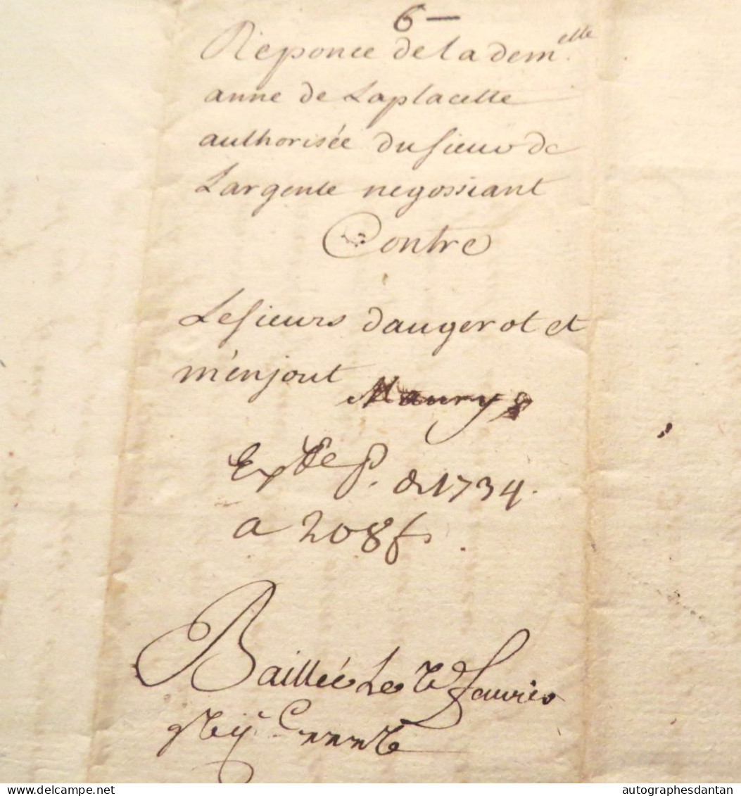 ● Généralité De Pau 1734 Anne De Laplacette - Menjoulet - Lasseube - Daugerot - Acte Manuscrit Cachet Basses Pyrénées - Algemene Zegels