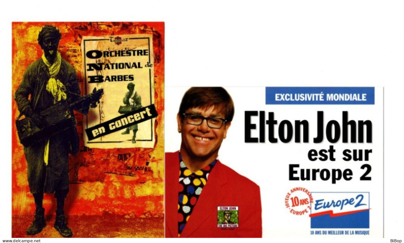 2 Cartes Postales Publicitaires: Elton John Et Orchestre National Barbes. - Sänger Und Musikanten