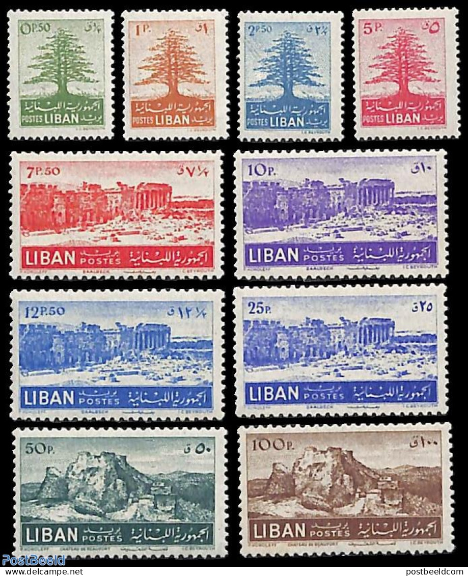 Lebanon 1952 Definitives 10v, Unused (hinged), Nature - Trees & Forests - Rotary, Lions Club