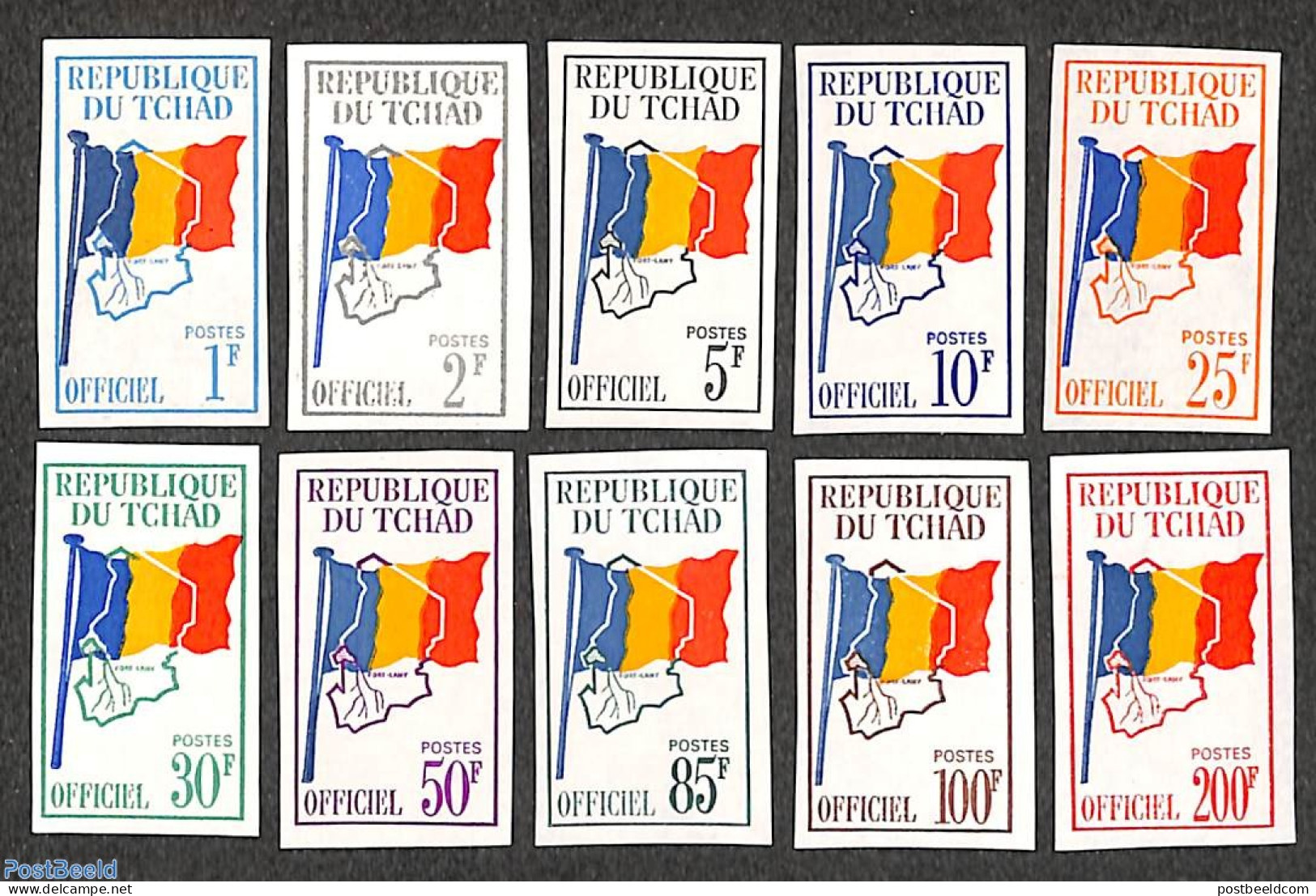 Chad 1966 On Service 10v, Imperforated, Mint NH, History - Various - Flags - Maps - Andere & Zonder Classificatie