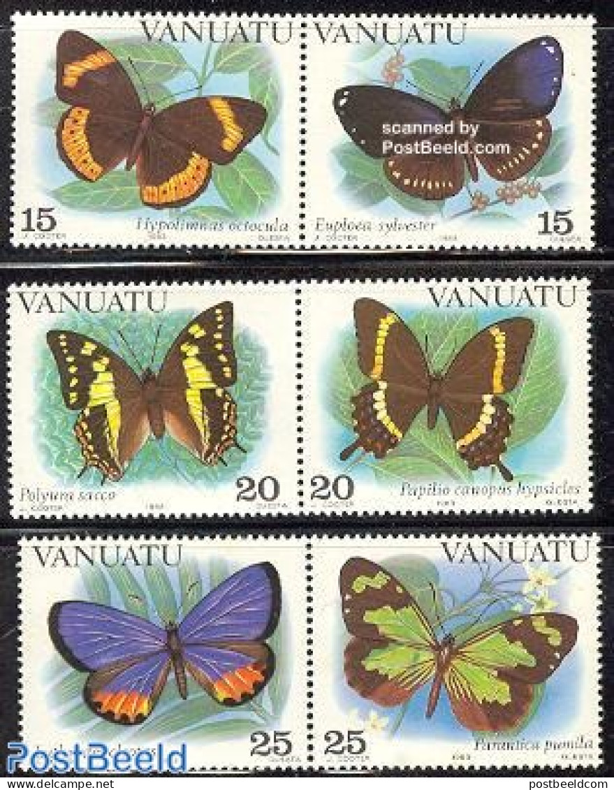 Vanuatu 1983 Butterflies 3x2v [:], Mint NH, Nature - Butterflies - Vanuatu (1980-...)