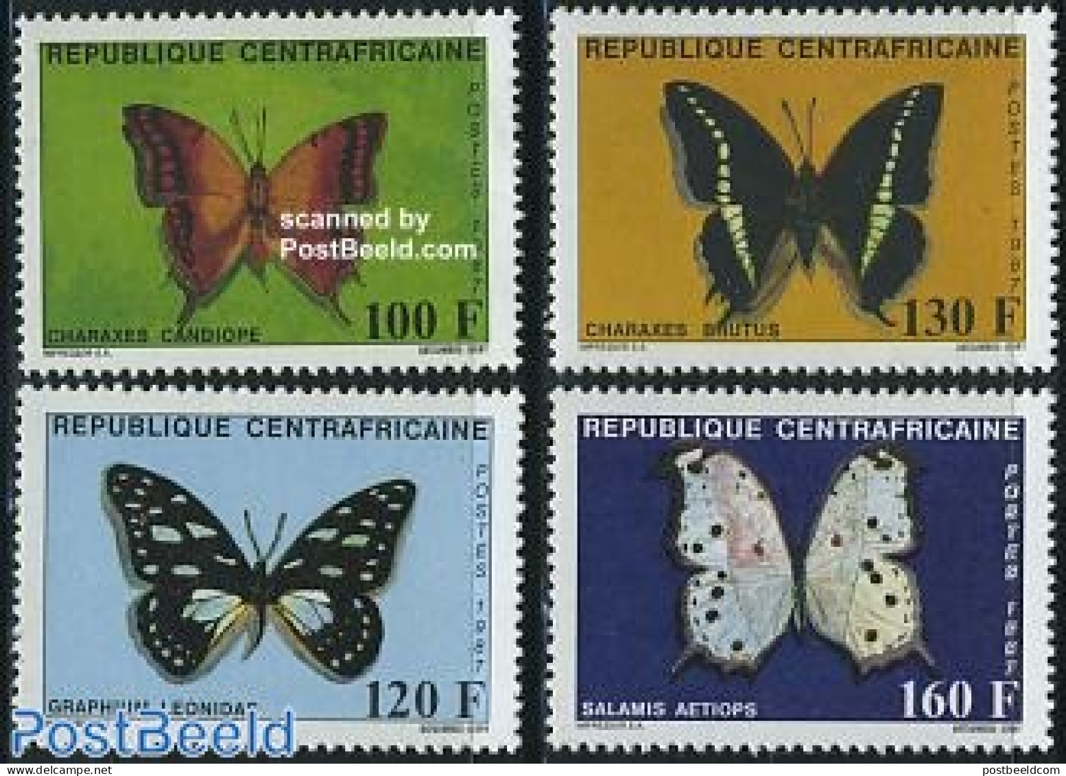 Central Africa 1987 Butterflies 4v, Mint NH, Nature - Butterflies - Centraal-Afrikaanse Republiek