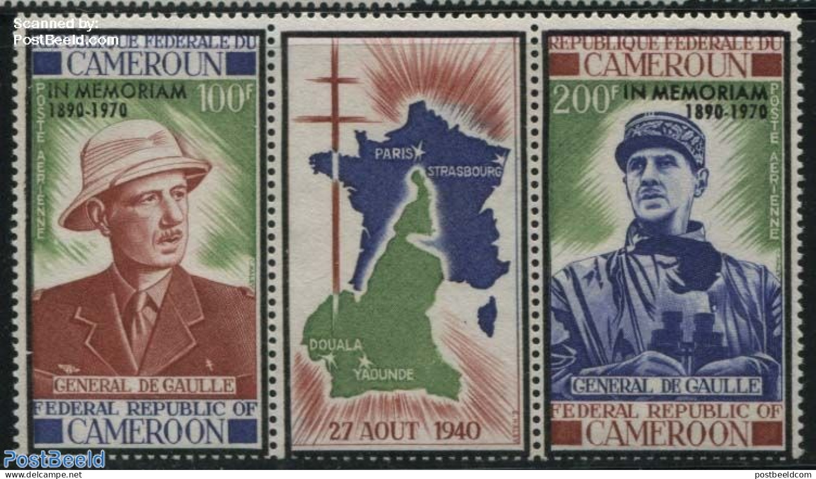 Cameroon 1971 Charles De Gaulle 2v+tab [:T:], Mint NH, History - Various - Politicians - World War II - Maps - WW2 (II Guerra Mundial)