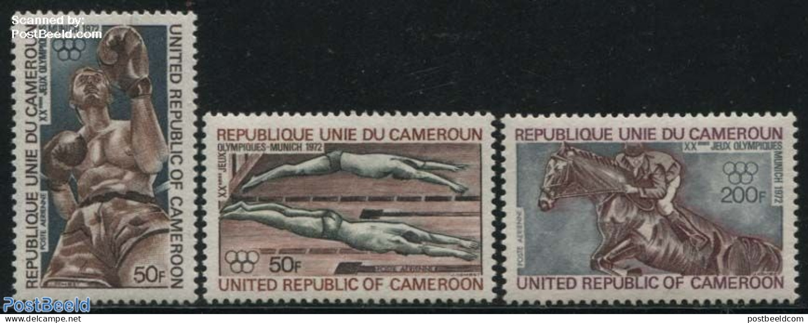 Cameroon 1972 Olympic Games Munich 3v, Mint NH, Nature - Sport - Horses - Boxing - Olympic Games - Swimming - Boxe