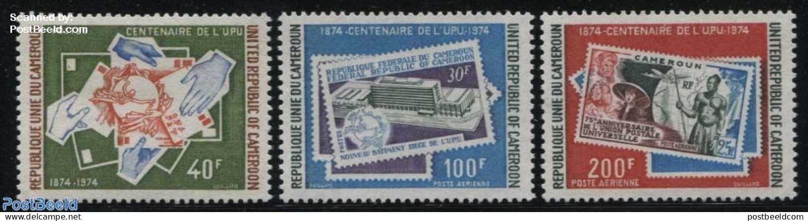 Cameroon 1974 U.P.U. Centenary 3v, Mint NH, Stamps On Stamps - U.P.U. - Art - Modern Architecture - Stamps On Stamps