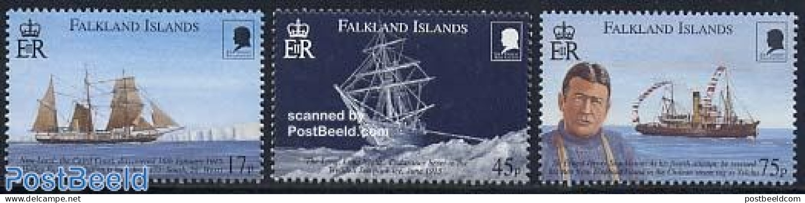 Falkland Islands 2000 Sir Ernest Shackleton 3v, Mint NH, History - Science - Transport - Explorers - The Arctic & Anta.. - Explorateurs