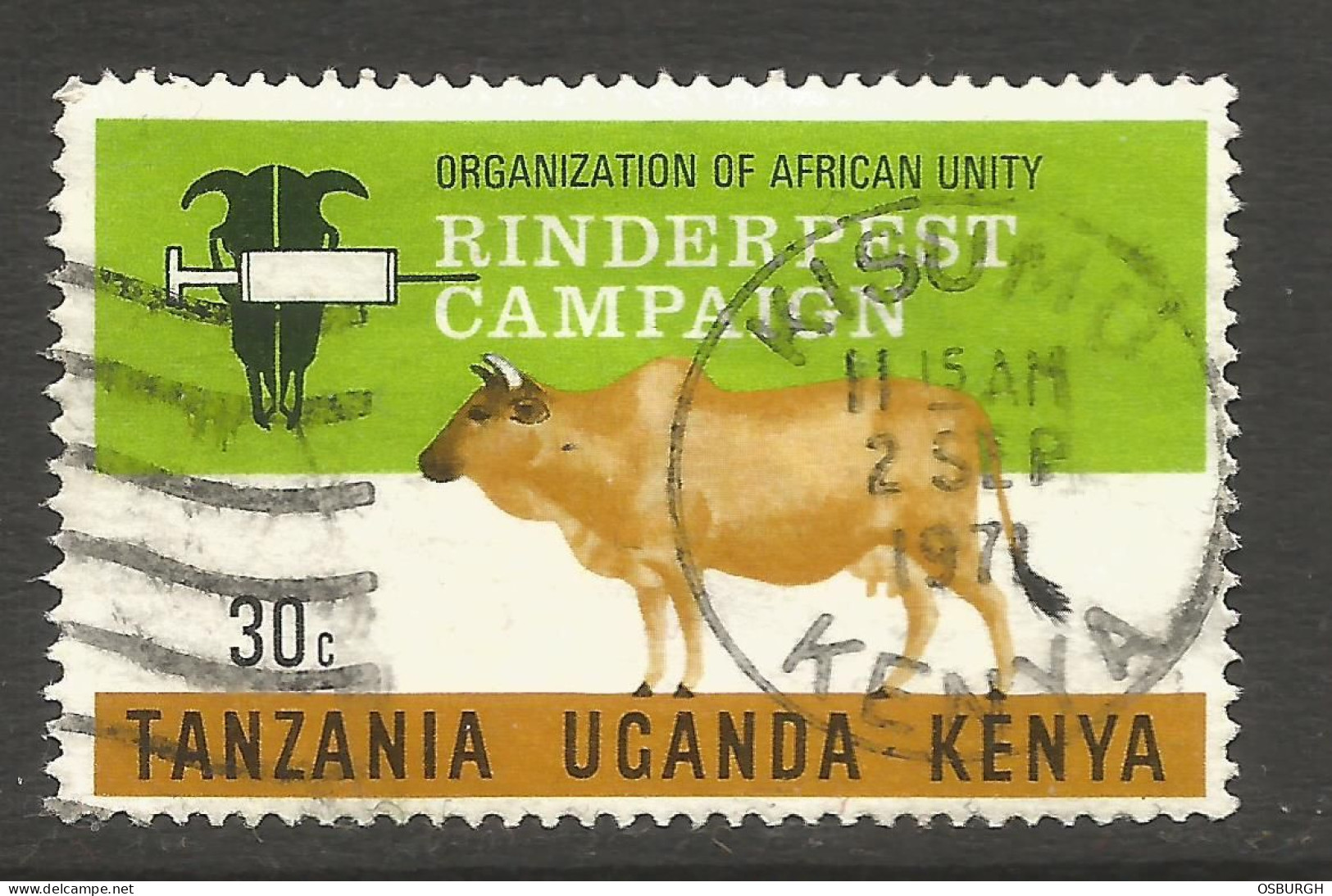 KENYA / KUT. 30c COW USED KISUMU POSTMARK - Kenya (1963-...)