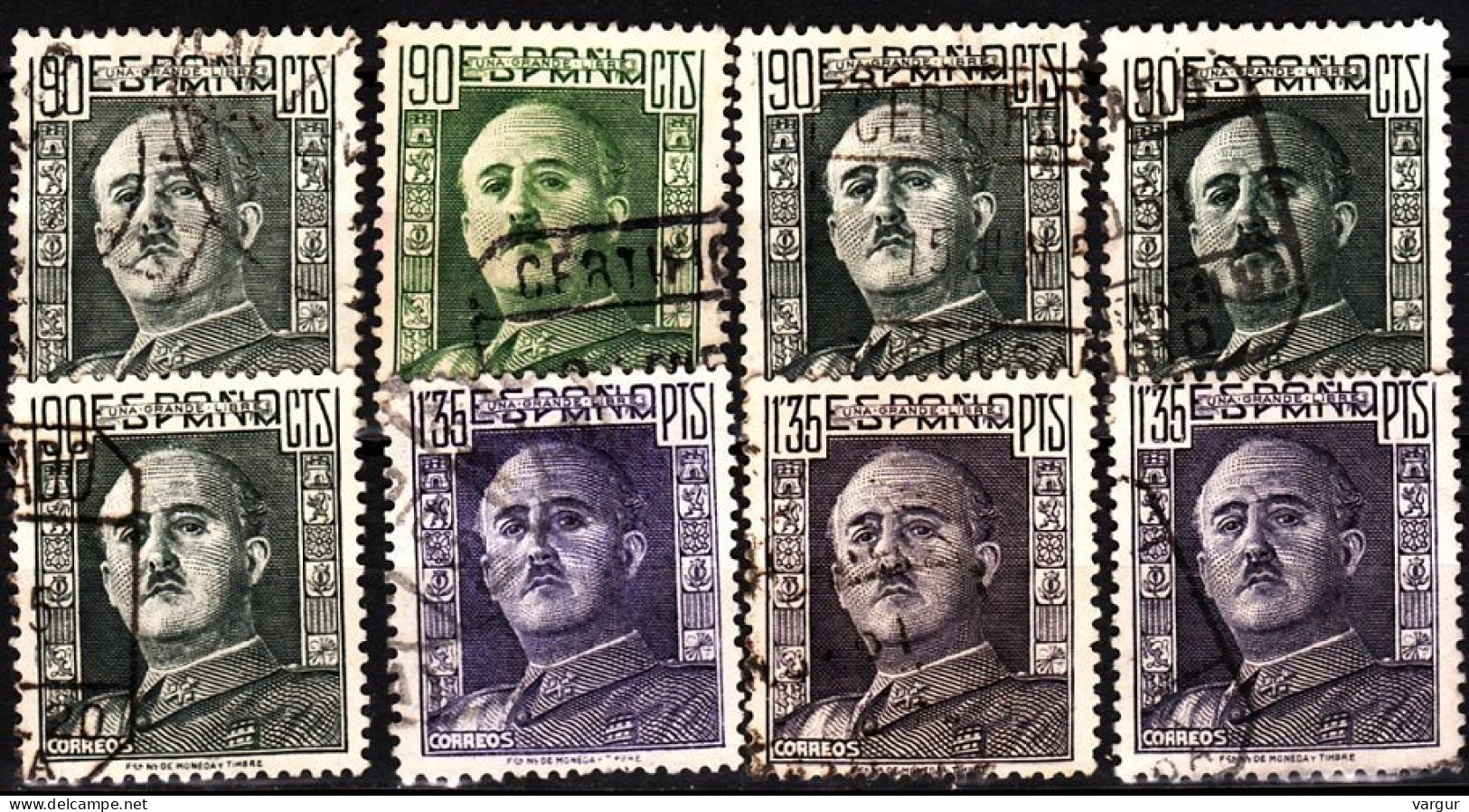 SPAIN 1946-49 General Franco. 8v Color Shades, Used - Altri & Non Classificati