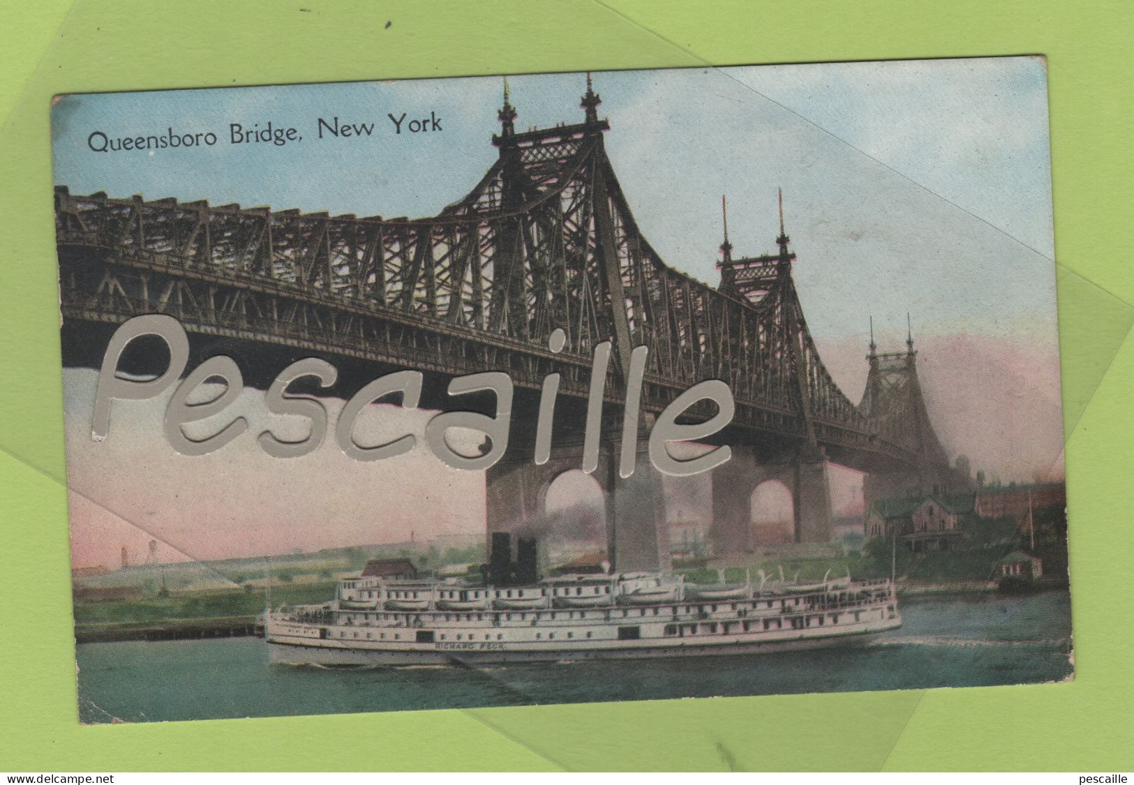 CP COLORISEE QUEENSBORO BRIDGE - NEW YORK - BOAT RICHARD PECK - SUCCESS POSTAL CARD C° NEW YORK N° 1134 - Puentes Y Túneles