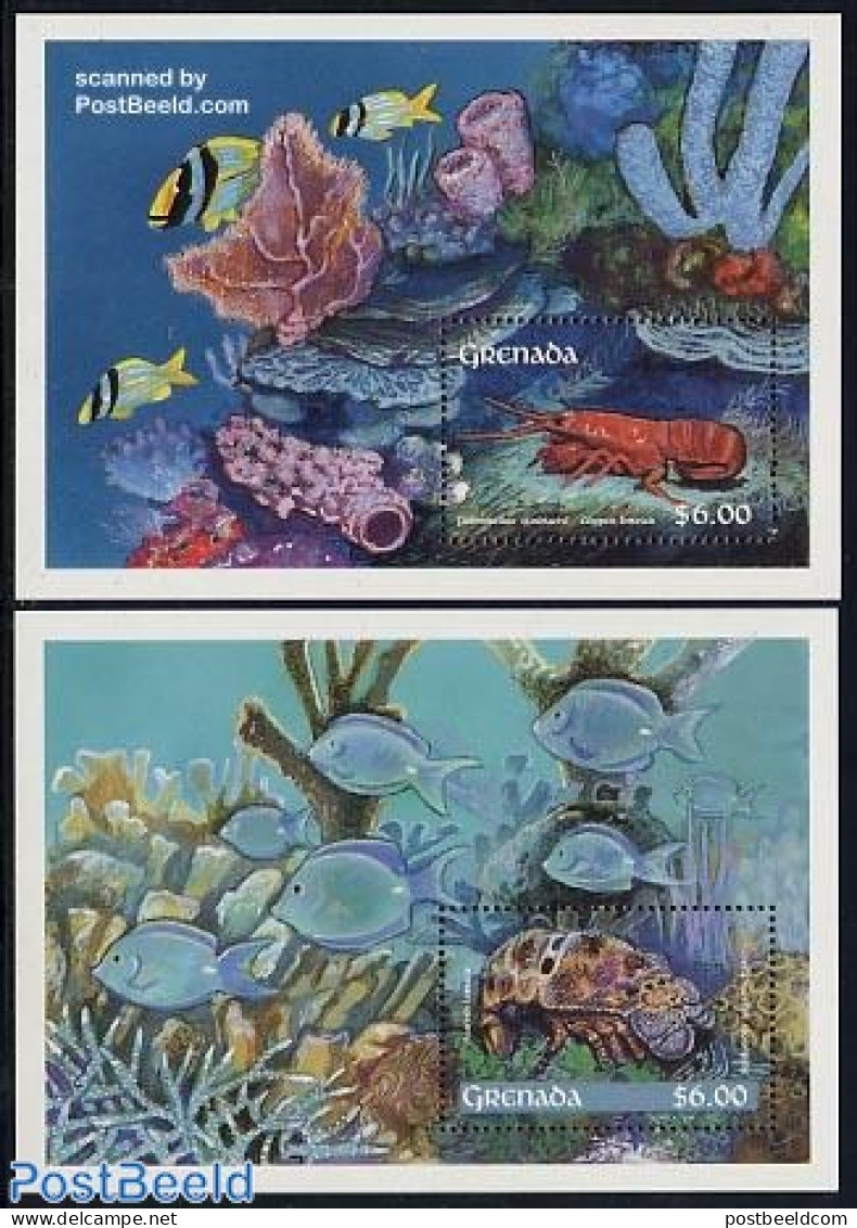 Grenada 1990 Crabs 2 S/s, Mint NH, Nature - Fish - Shells & Crustaceans - Crabs And Lobsters - Fishes