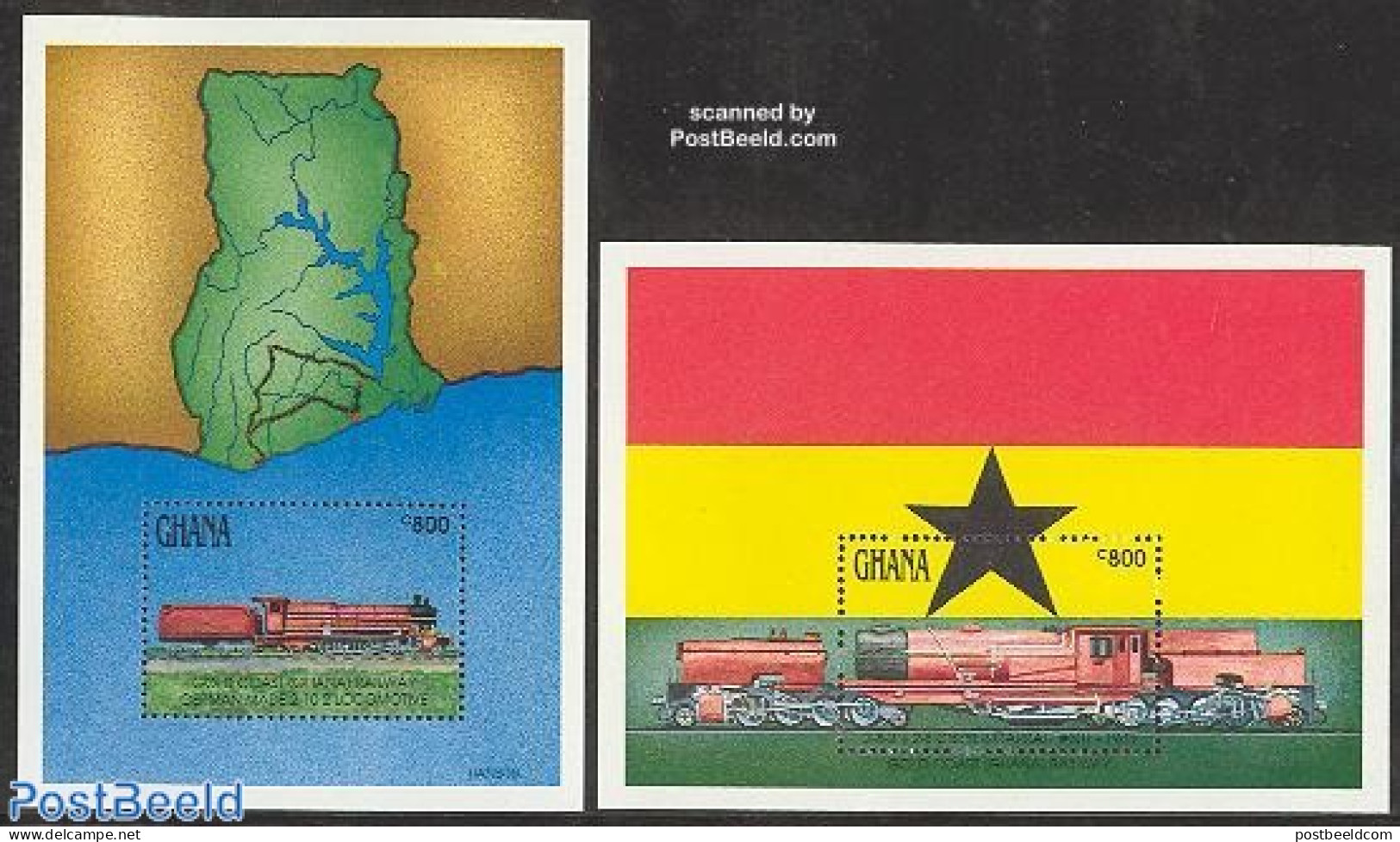 Ghana 1992 Railways 2 S/s, Mint NH, History - Transport - Various - Flags - Railways - Maps - Trenes