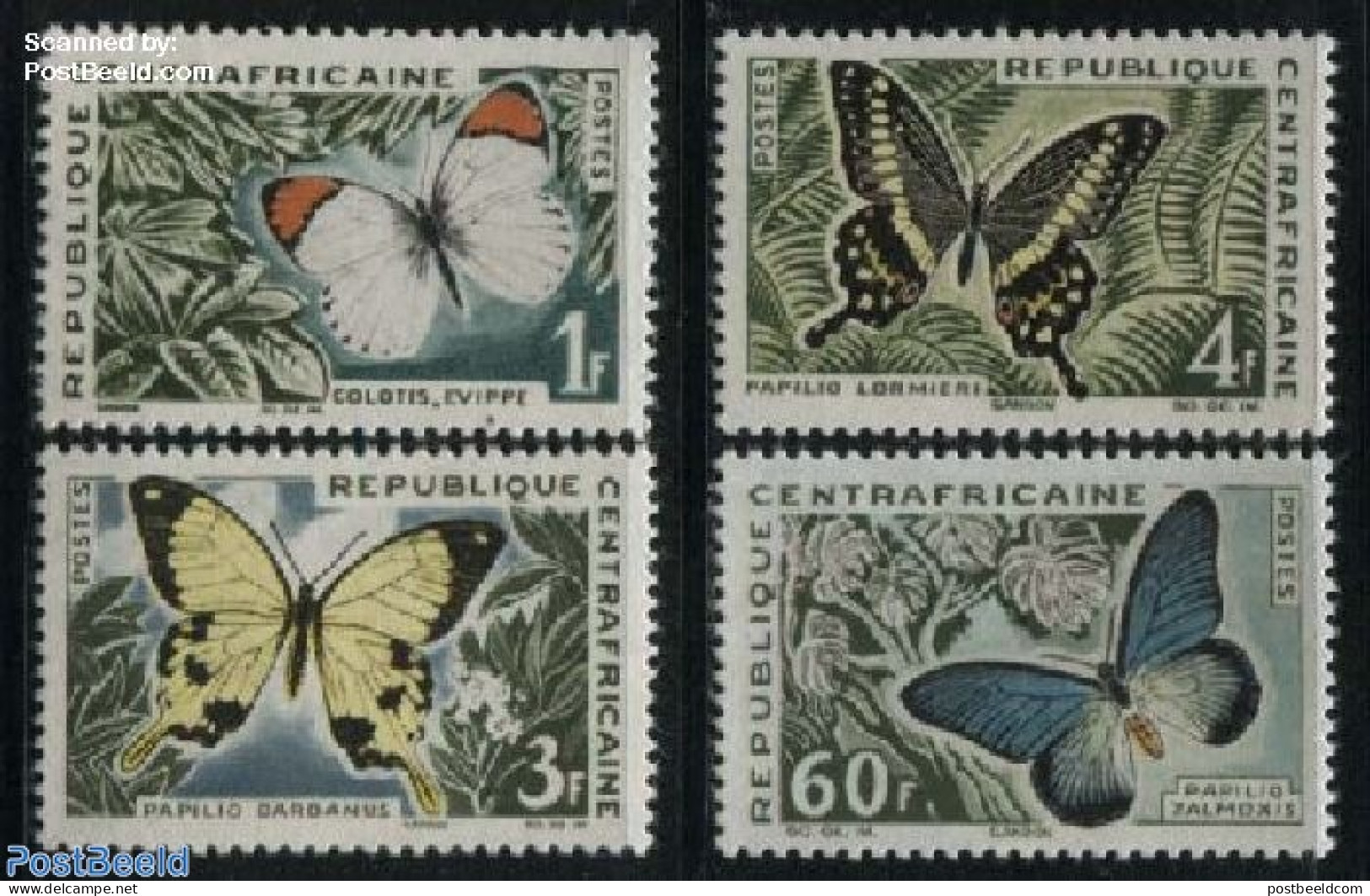 Central Africa 1963 Butterflies 4v, Mint NH, Nature - Butterflies - Central African Republic
