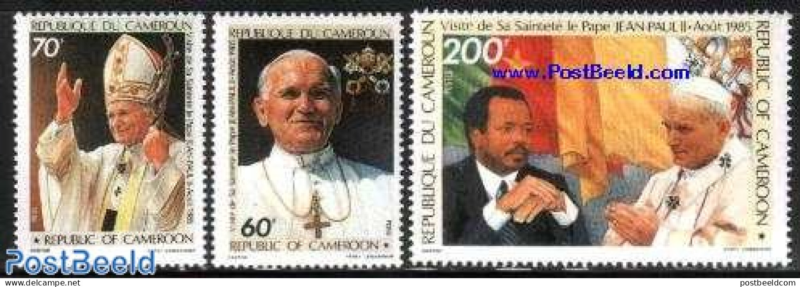 Cameroon 1985 Visit Of Pope John Paul II 3v, Mint NH, Religion - Pope - Religion - Popes