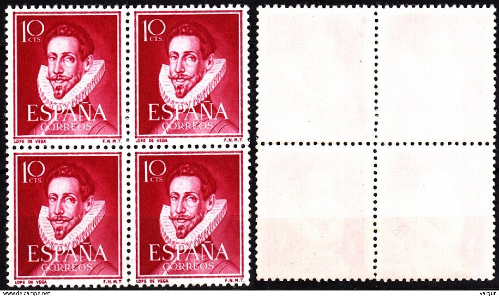 SPAIN 1951 ART Literature Theatre. Lope De Vega, Playwright. Block Of 4v, MNH - Schriftsteller