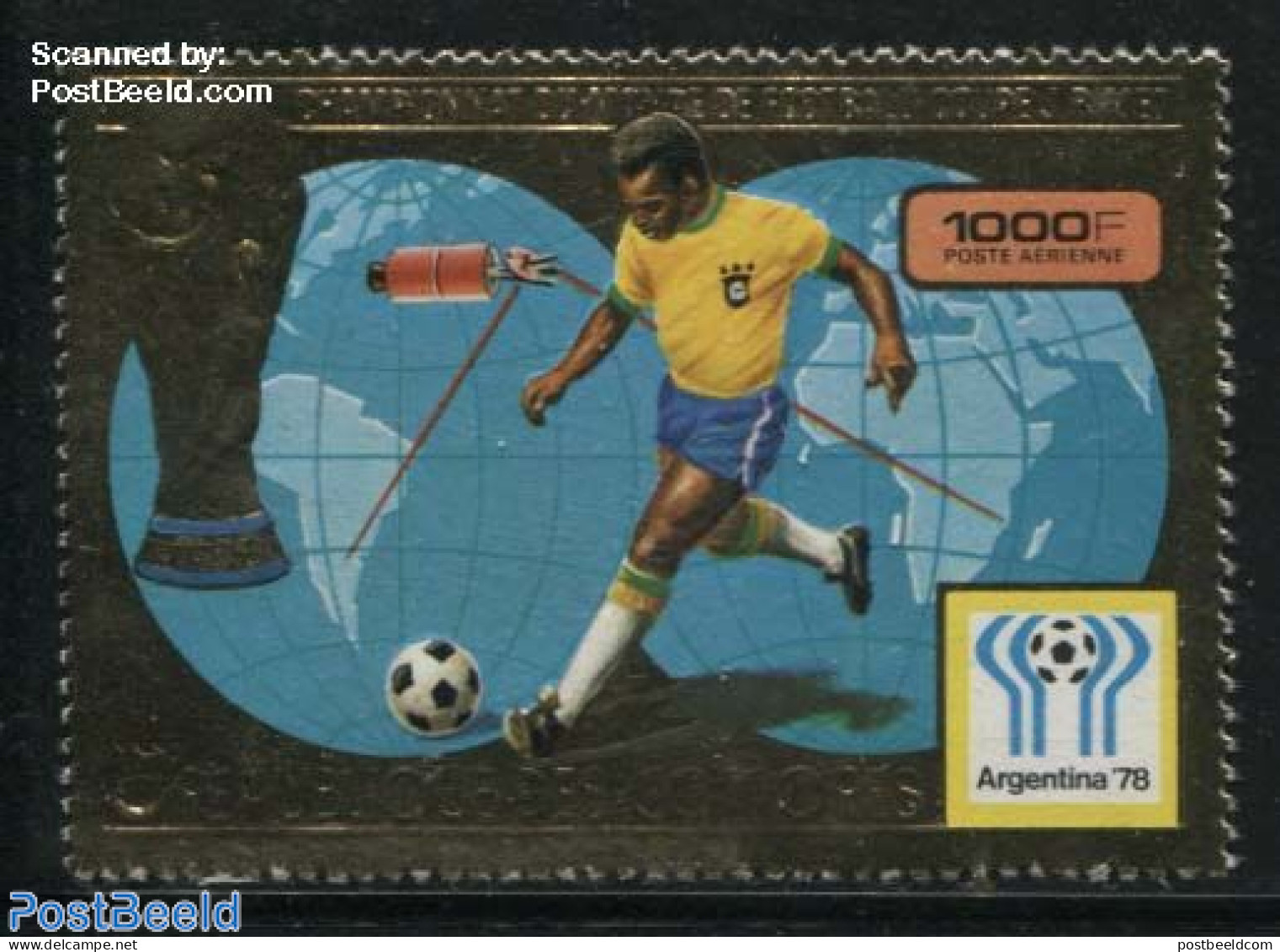 Comoros 1978 World Cup Football 1v Gold, Mint NH, Sport - Transport - Various - Football - Space Exploration - Globes .. - Geografía