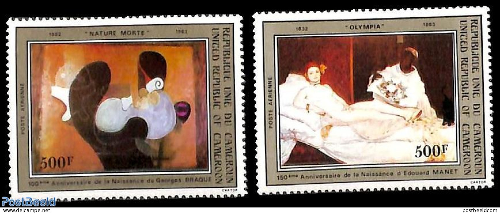 Cameroon 1982 Manet Paintings 2v, Mint NH, Nature - Cats - Art - Modern Art (1850-present) - Paintings - Kamerun (1960-...)