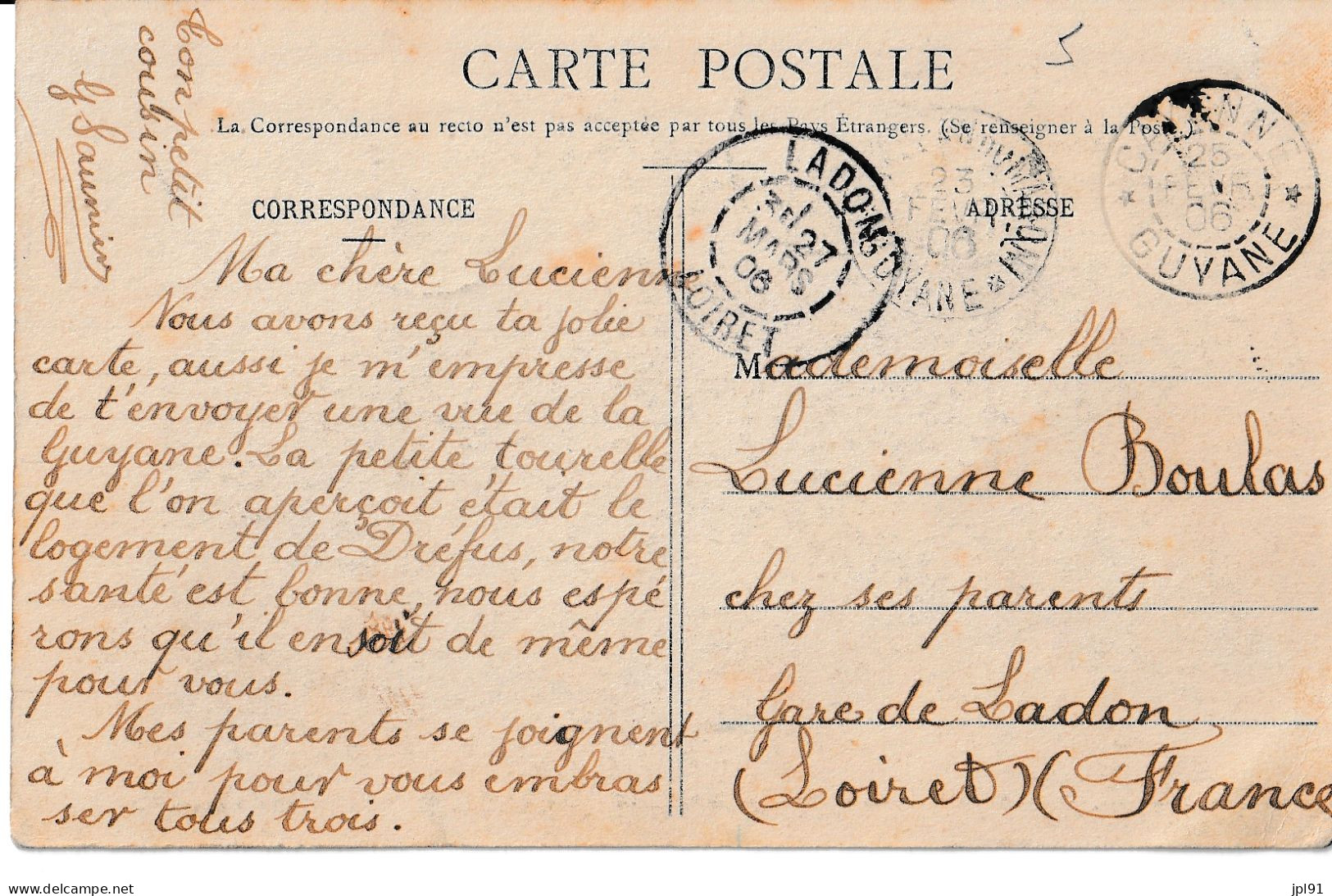 GUYANE FRANCAISE Ile Du Diable (on Parle Dans La Correspondance De L'endroit Où Dreyfus était Emprisonné) - Other & Unclassified