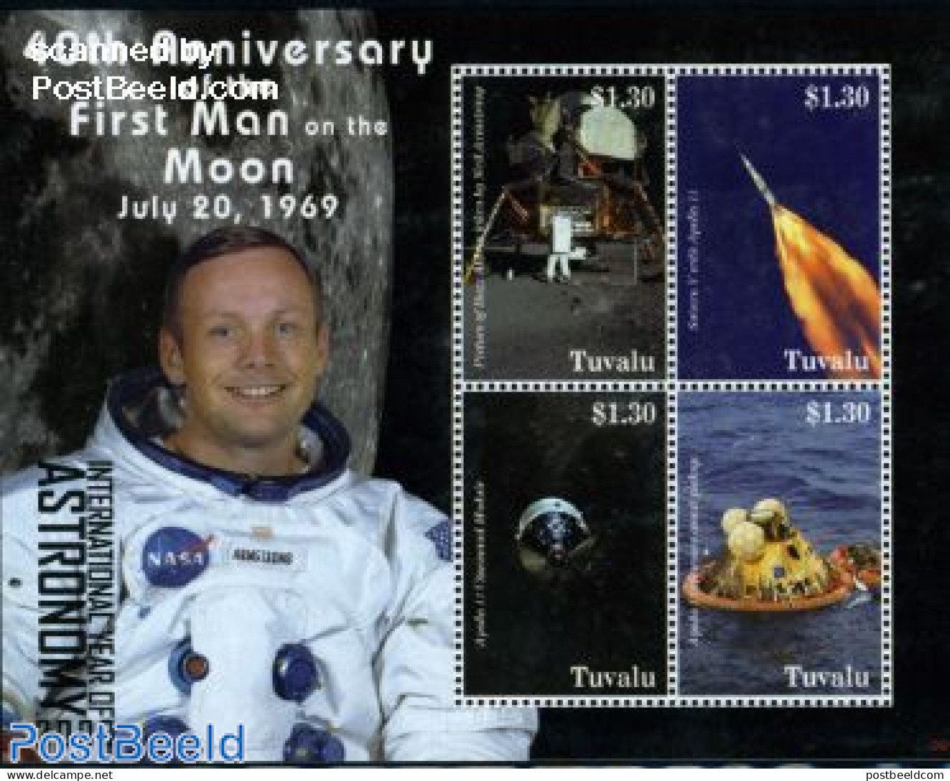 Tuvalu 2009 40th Anniv. Of First Man On The Moon 4v M/s, Mint NH, Transport - Ships And Boats - Space Exploration - Boten
