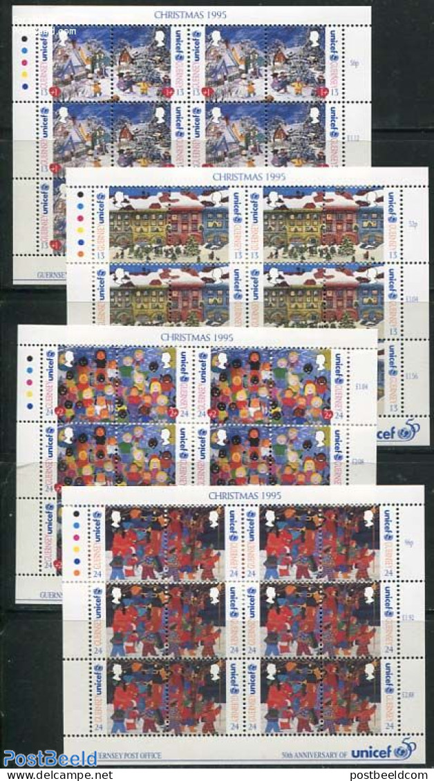 Guernsey 1995 UNICEF, Christmas 4 M/s, Mint NH, History - Guernsey