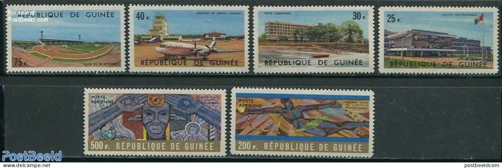 Guinea, Republic 1965 7 Years Independence 6v, Mint NH, Sport - Transport - Various - Sport (other And Mixed) - Aircra.. - Vliegtuigen