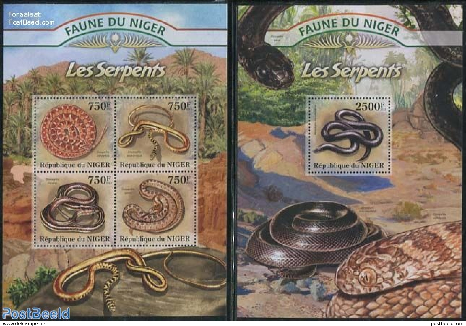 Niger 2013 Snakes 2 S/s, Mint NH, Nature - Reptiles - Snakes - Niger (1960-...)