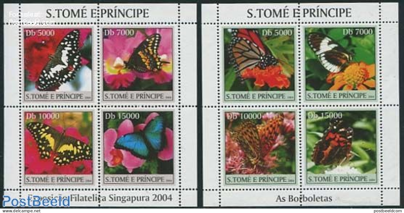 Sao Tome/Principe 2004 Butterflies 8v (2 M/s), Mint NH, Nature - Butterflies - Sao Tome And Principe