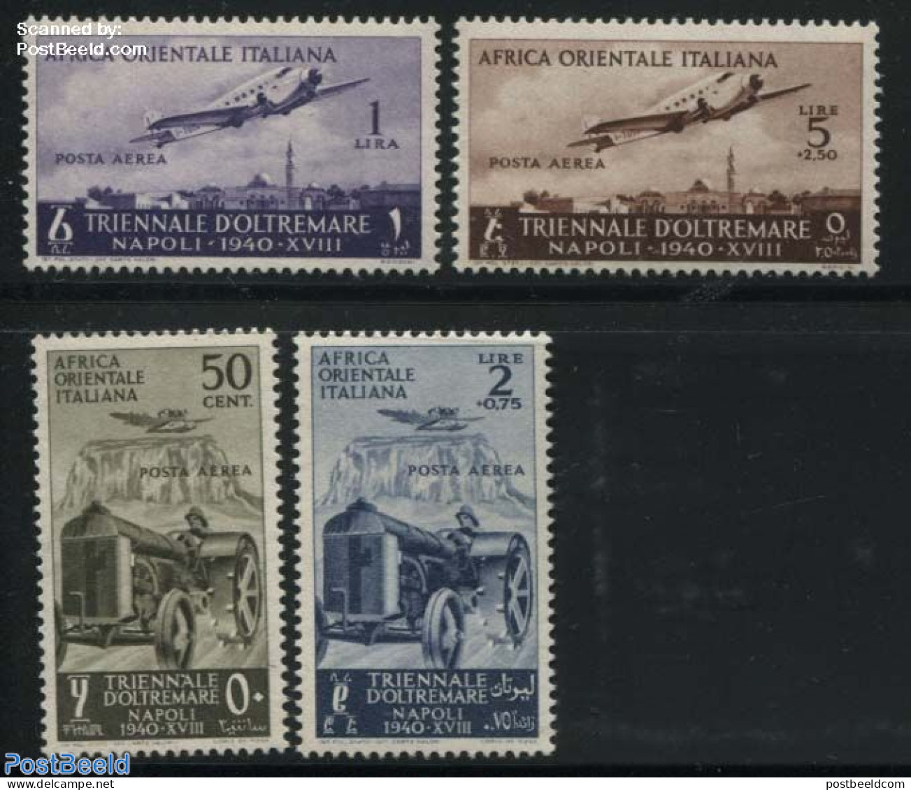 Italian Somalia 1940 Napels Exposition 4v, Only Airmails, Mint NH, Transport - Various - Aircraft & Aviation - Agricul.. - Vliegtuigen