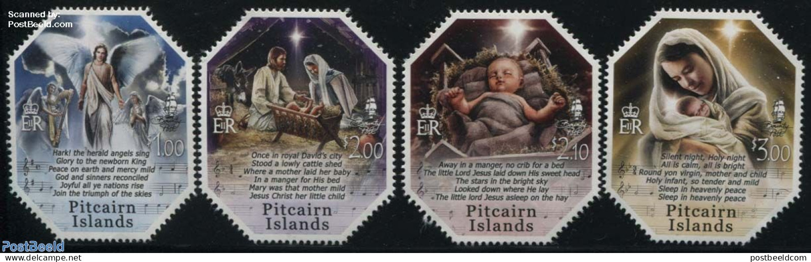 Pitcairn Islands 2015 Christmas Songs 4v, Mint NH, Nature - Performance Art - Religion - Cattle - Music - Staves - Ang.. - Musik