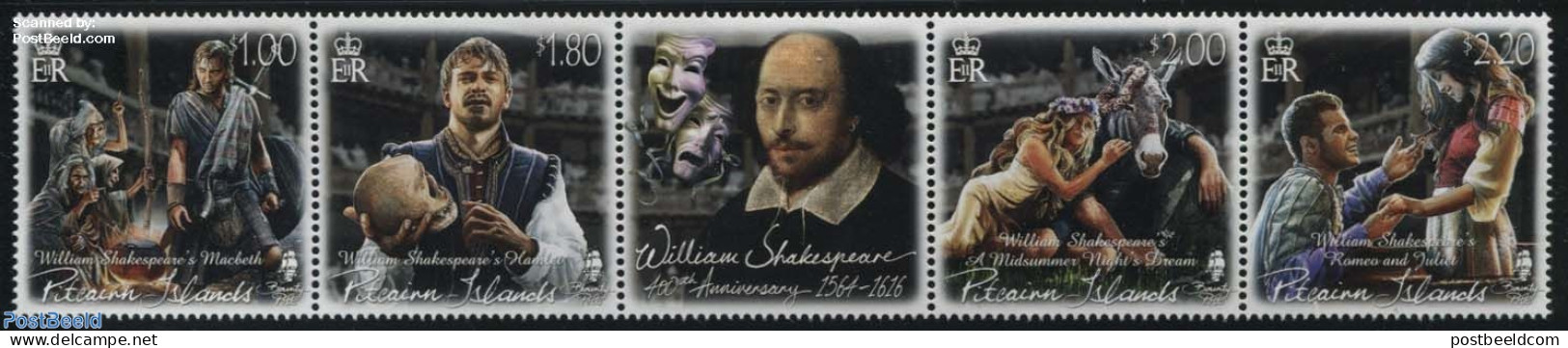 Pitcairn Islands 2016 William Shakespeare 4v+tab [::T::], Mint NH, Nature - Performance Art - Animals (others & Mixed).. - Théâtre