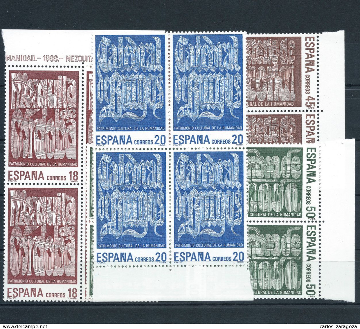 ESPAÑA 1988—PATRIMONIO MUNDIAL UNESCO YT 2592/2595 ** 2978/2981. Mi 2859/2862. Serie Completa, Bloques - Nuevos