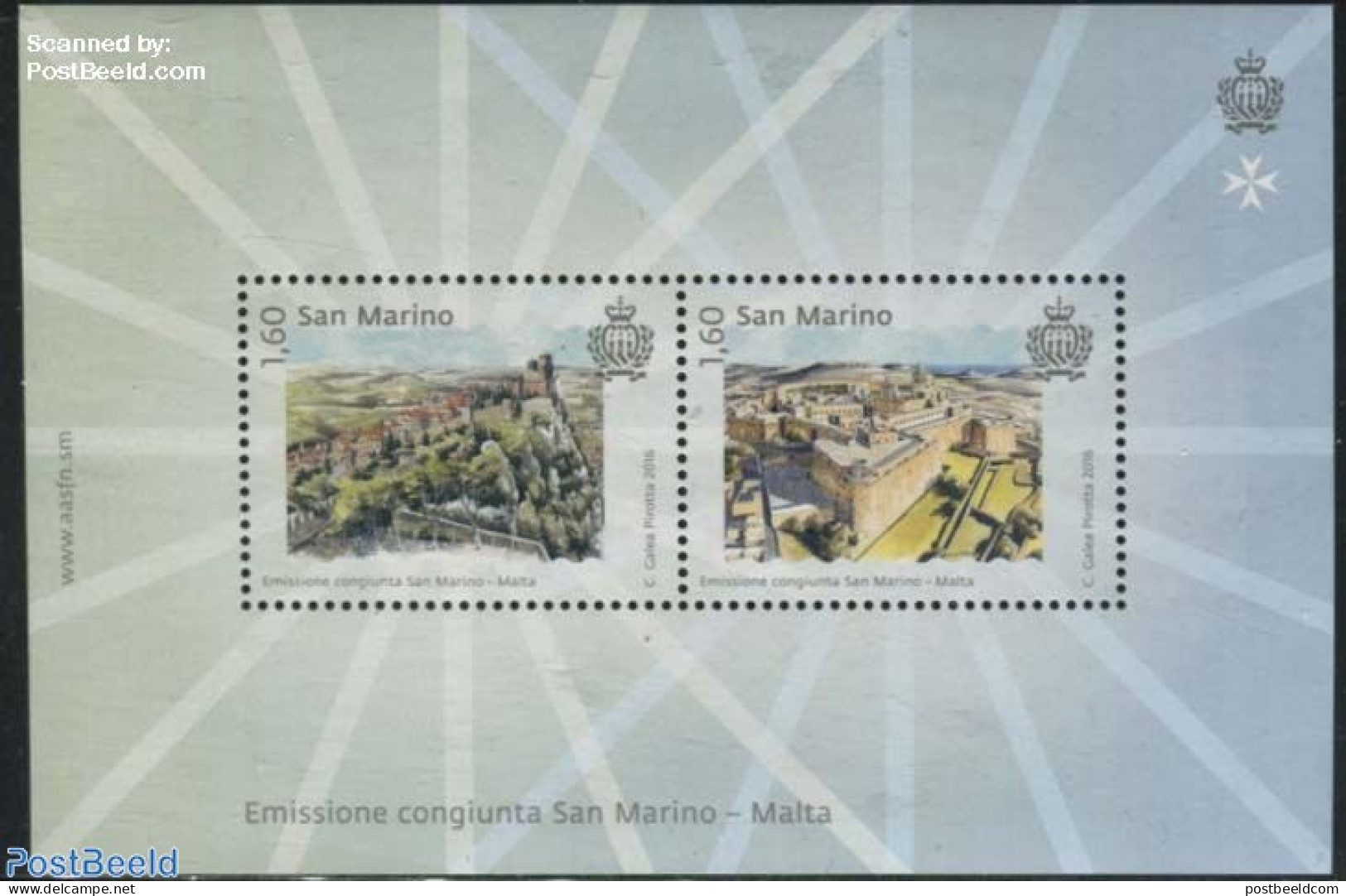 San Marino 2016 Castles S/s, Joint Issue Malta, Mint NH, Various - Joint Issues - Art - Castles & Fortifications - Unused Stamps