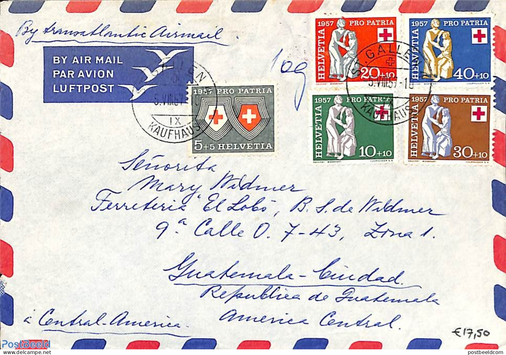 Switzerland 1957 Airmail From St. Gallen , Postal History - Briefe U. Dokumente