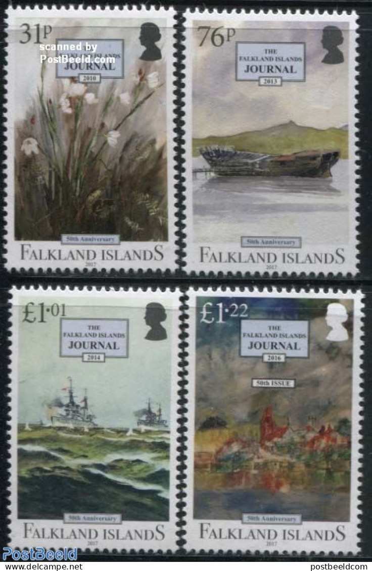 Falkland Islands 2017 Falkland Islands Journal 4v, Mint NH, History - Nature - Transport - Newspapers & Journalism - F.. - Schiffe