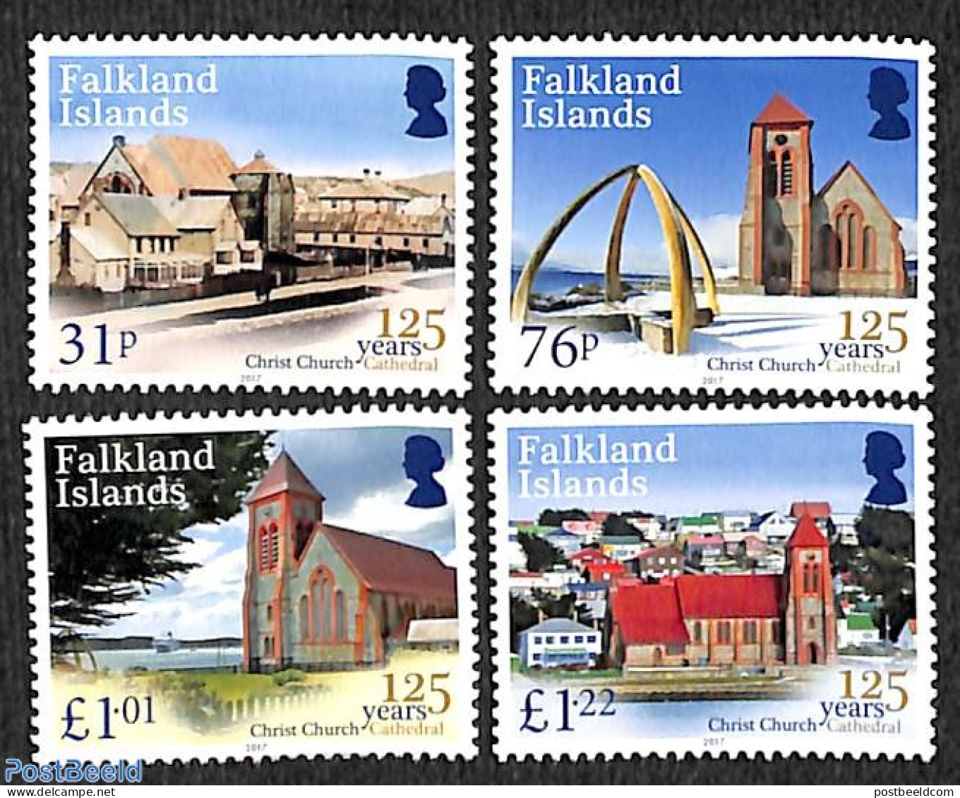 Falkland Islands 2017 Christ Church Cathedral 4v, Mint NH, Religion - Churches, Temples, Mosques, Synagogues - Kirchen U. Kathedralen