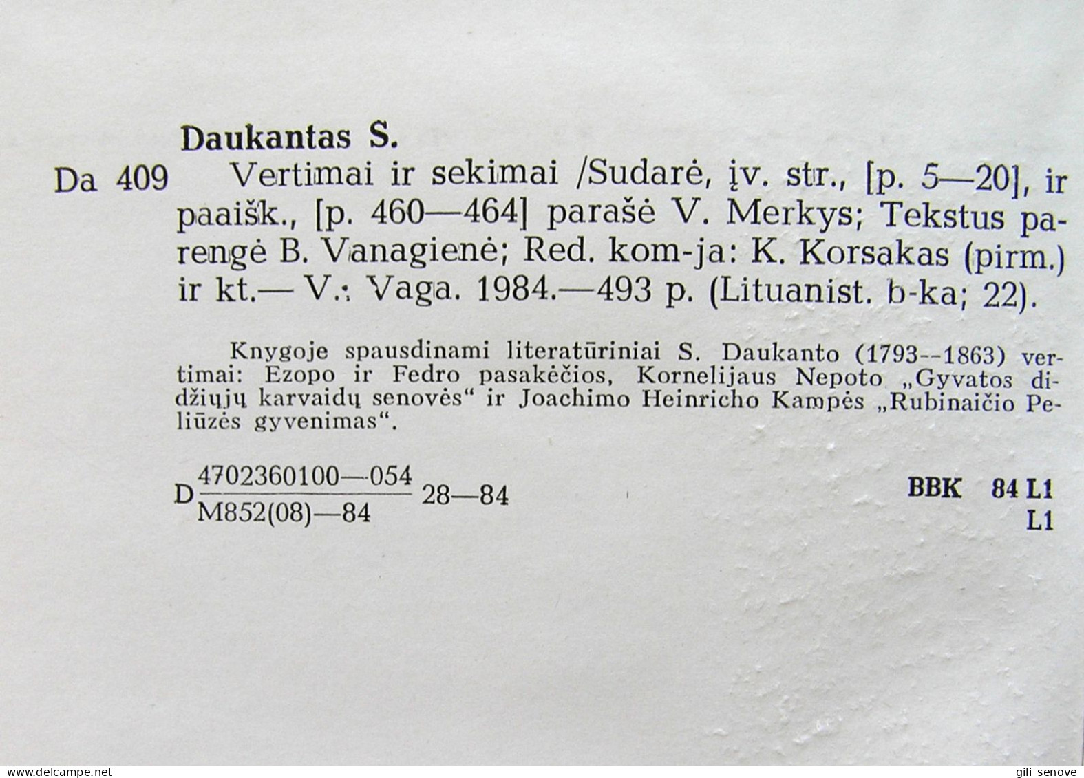 Lithuanian Book / Vertimai Ir Sekimai By Daukantas 1984 - Kultur