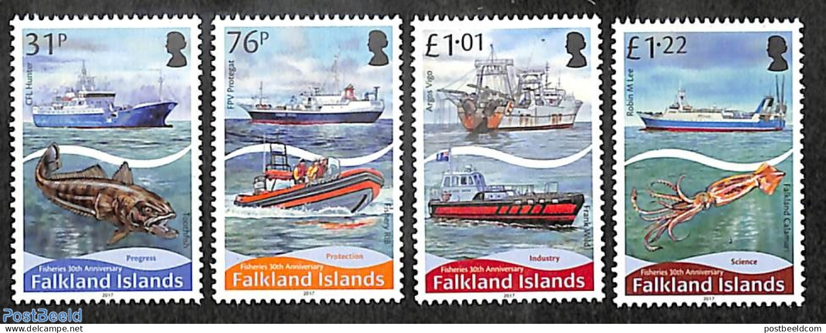 Falkland Islands 2018 30 Years Fishing 4v, Mint NH, Nature - Transport - Fish - Fishing - Ships And Boats - Fishes