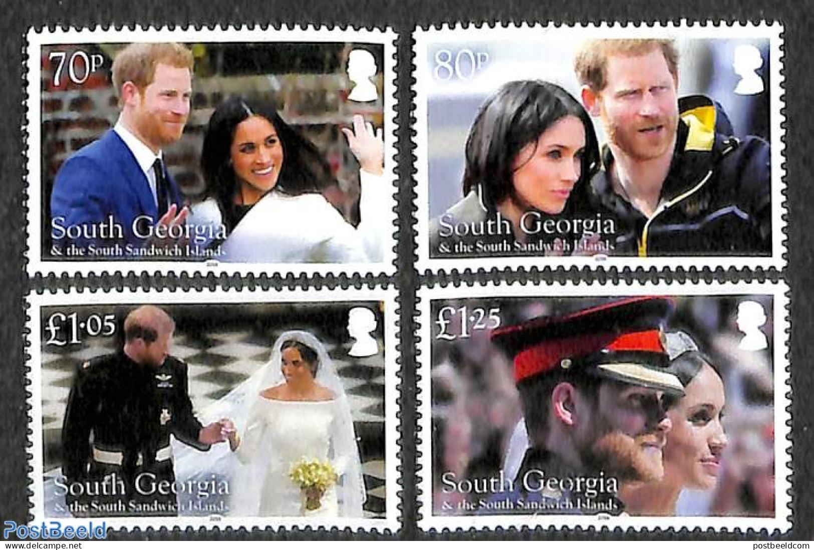 South Georgia / Falklands Dep. 2018 Prince Harry And Meghan Markle Wedding 4v, Mint NH, History - Kings & Queens (Roya.. - Familles Royales