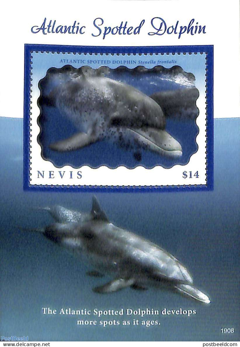 Nevis 2019 Atlantic Spotted Dolphin S/s, Mint NH, Nature - Animals (others & Mixed) - Sea Mammals - St.Kitts E Nevis ( 1983-...)