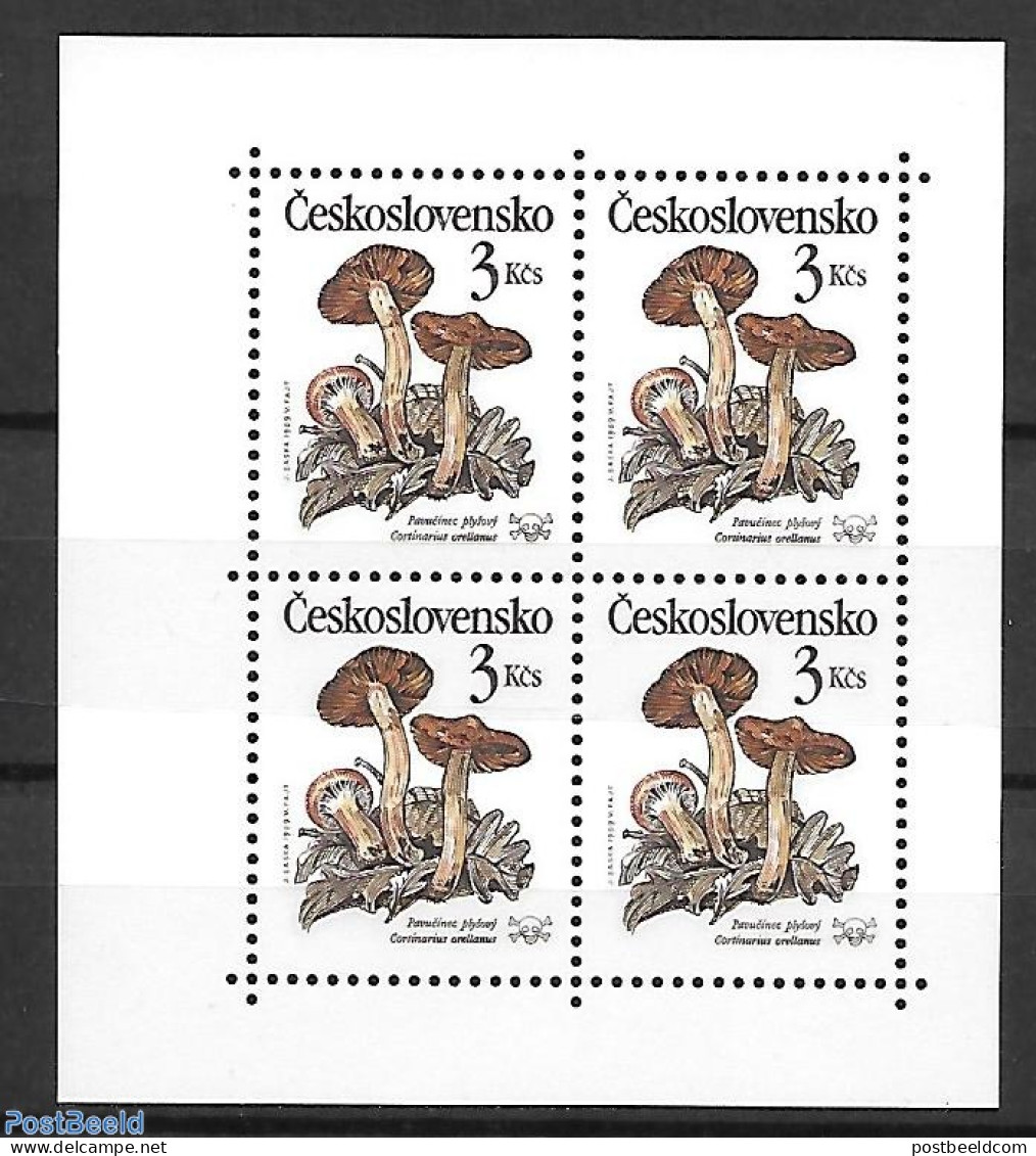 Czechoslovkia 1989 Mushrooms, Booklet Pane (booklet Never Issued), Mint NH, Nature - Mushrooms - Sonstige & Ohne Zuordnung