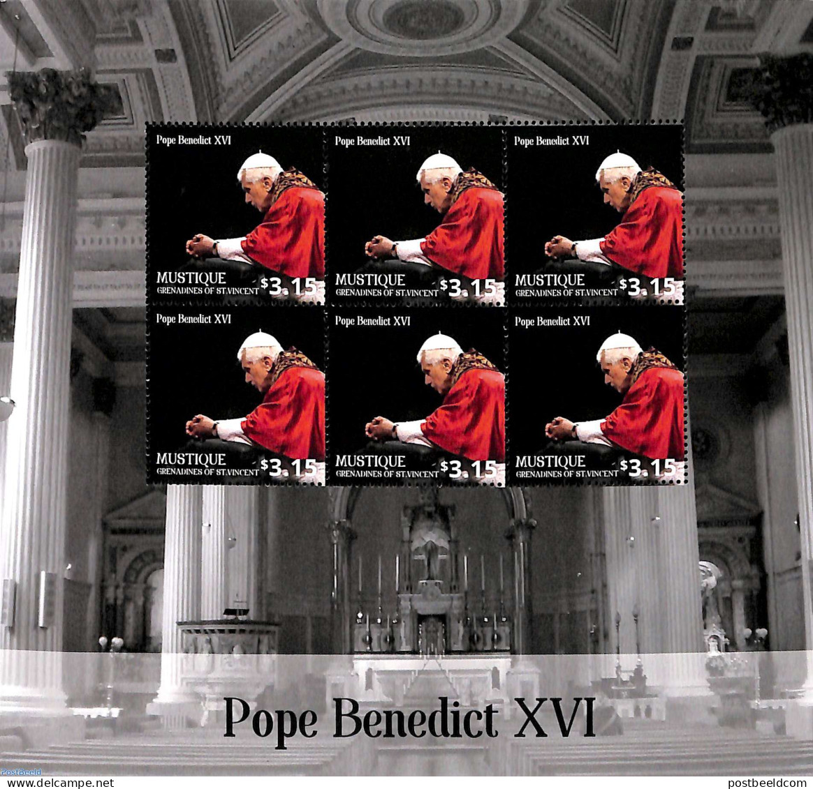 Saint Vincent & The Grenadines 2014 Pope Benedict XVI M/s, Mint NH, Religion - Pope - Pausen