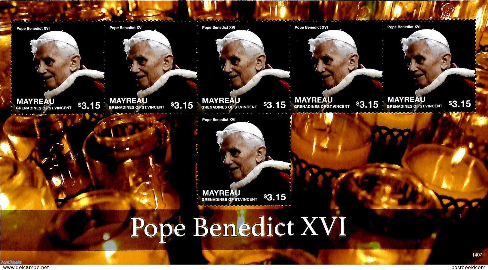 Saint Vincent & The Grenadines 2014 Mayreau, Pope Benedict XVI M/s, Mint NH, Religion - Pope - Religion - Papes