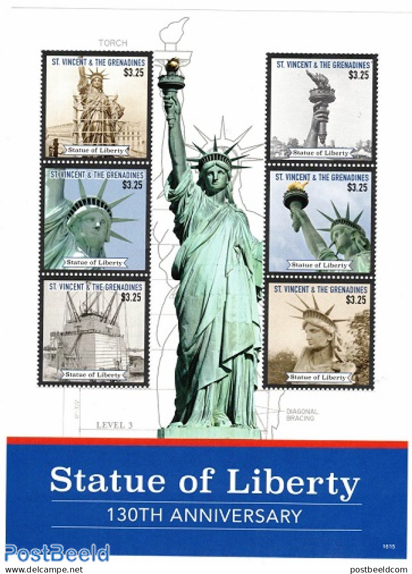 Saint Vincent 2016 Statue Of Liberty 6v M/s, Mint NH, Art - Sculpture - Skulpturen