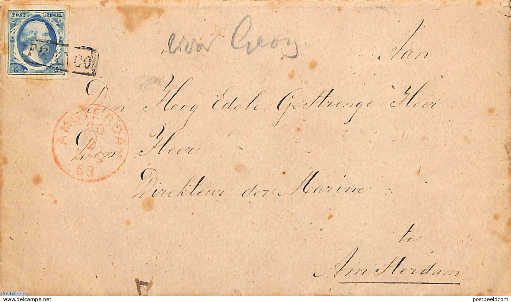 Netherlands 1863 Letter Sent Within Amsterdam, Postal History - Cartas & Documentos