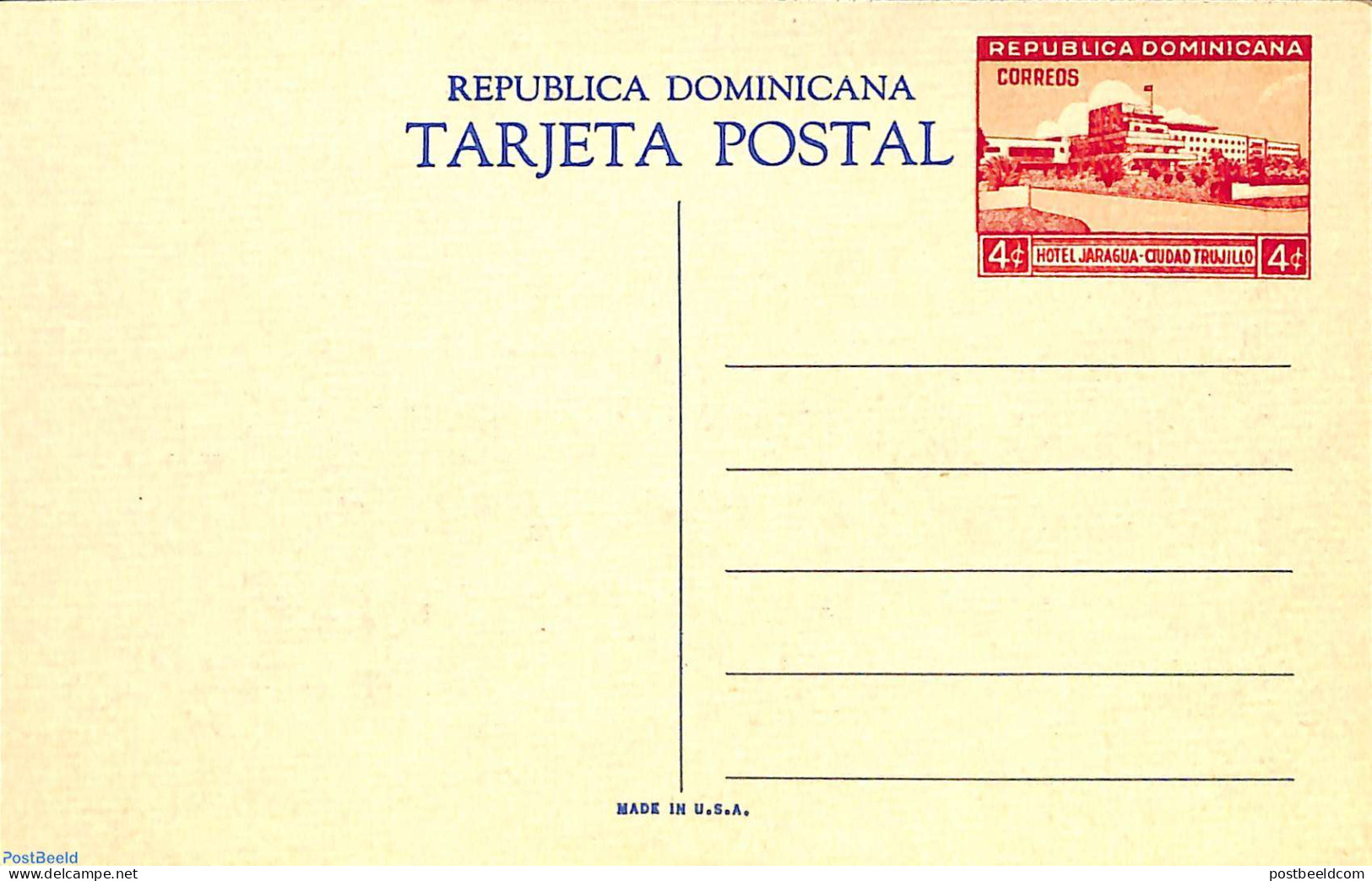 Dominican Republic 1948 Postcard 4c, Cathedral, Unused Postal Stationary, Religion - Churches, Temples, Mosques, Synag.. - Chiese E Cattedrali