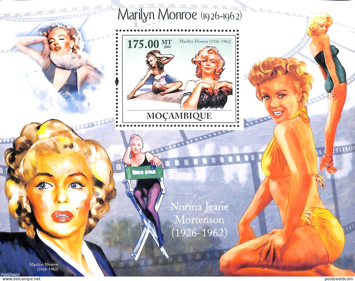 Mozambique 2009 Marilyn Monroe S/s, Mint NH, Performance Art - Marilyn Monroe - Movie Stars - Attori
