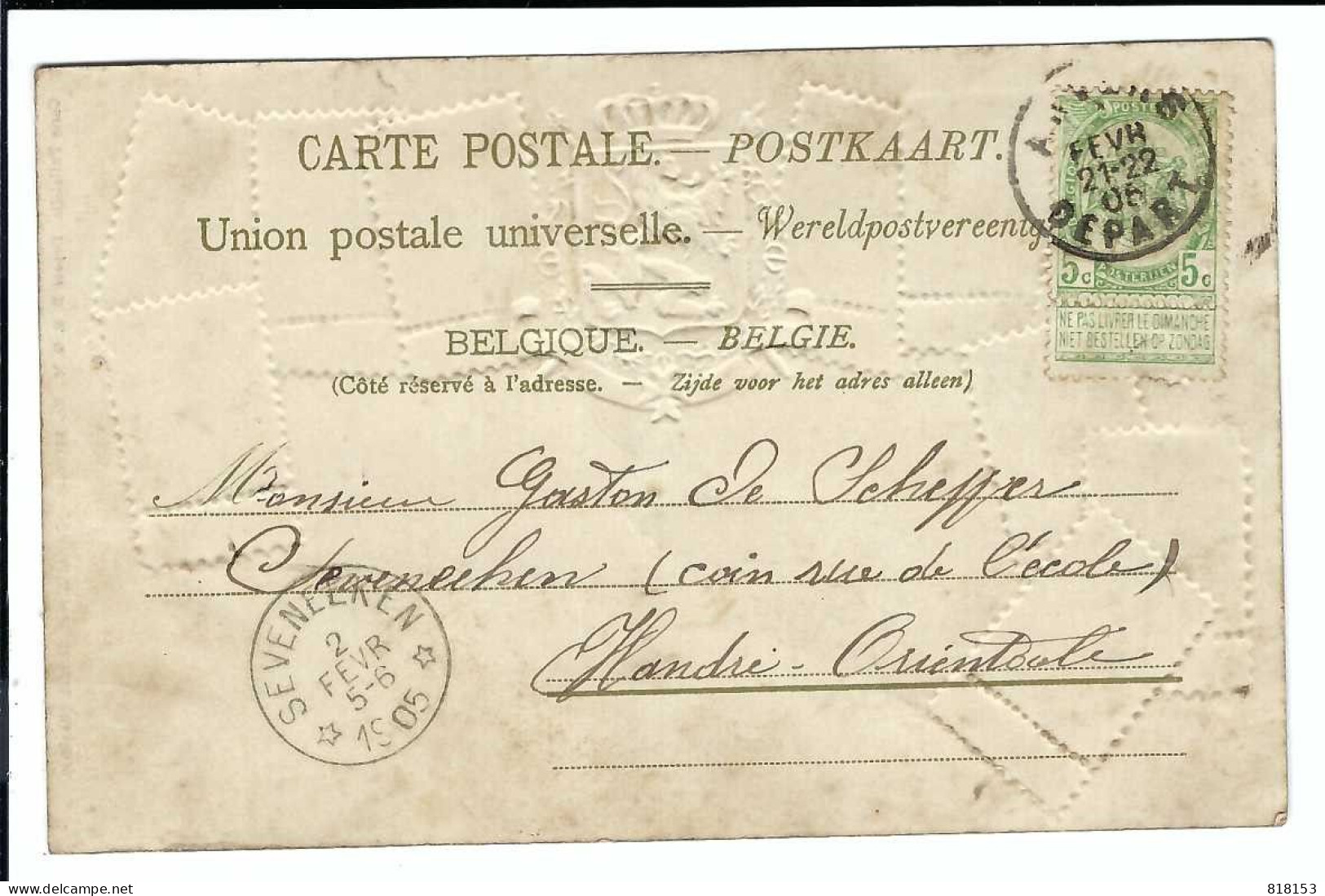 L'UNION FAIT LA FORCE  Carte Philatelie  Déposé D R G M No 222744 - Ottmar Zieher Munich 1905 Met Sterstempel SEVENEEKEN - Briefmarken (Abbildungen)