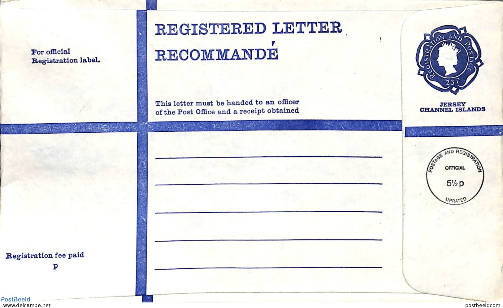 Jersey 1974 Registered Lettet 23p, Uprated 5.5p, Unused Postal Stationary - Jersey