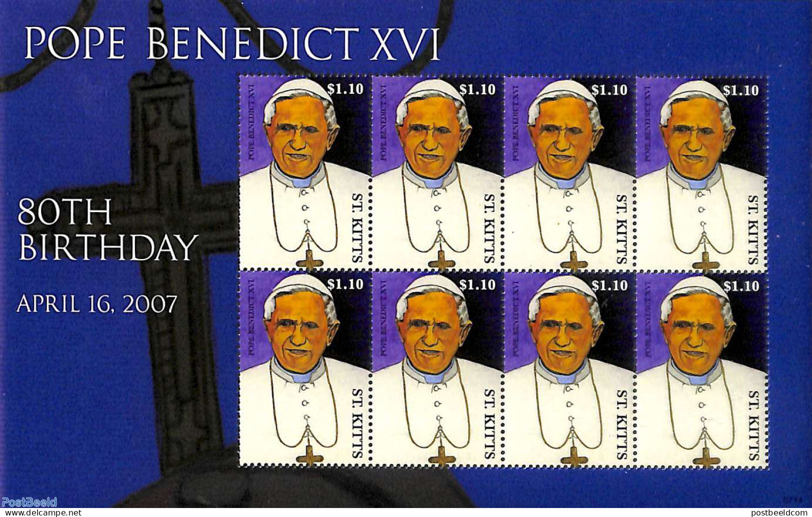 Saint Kitts/Nevis 2007 Pope Benedict XVI M/s, Mint NH, Religion - Pope - Papes