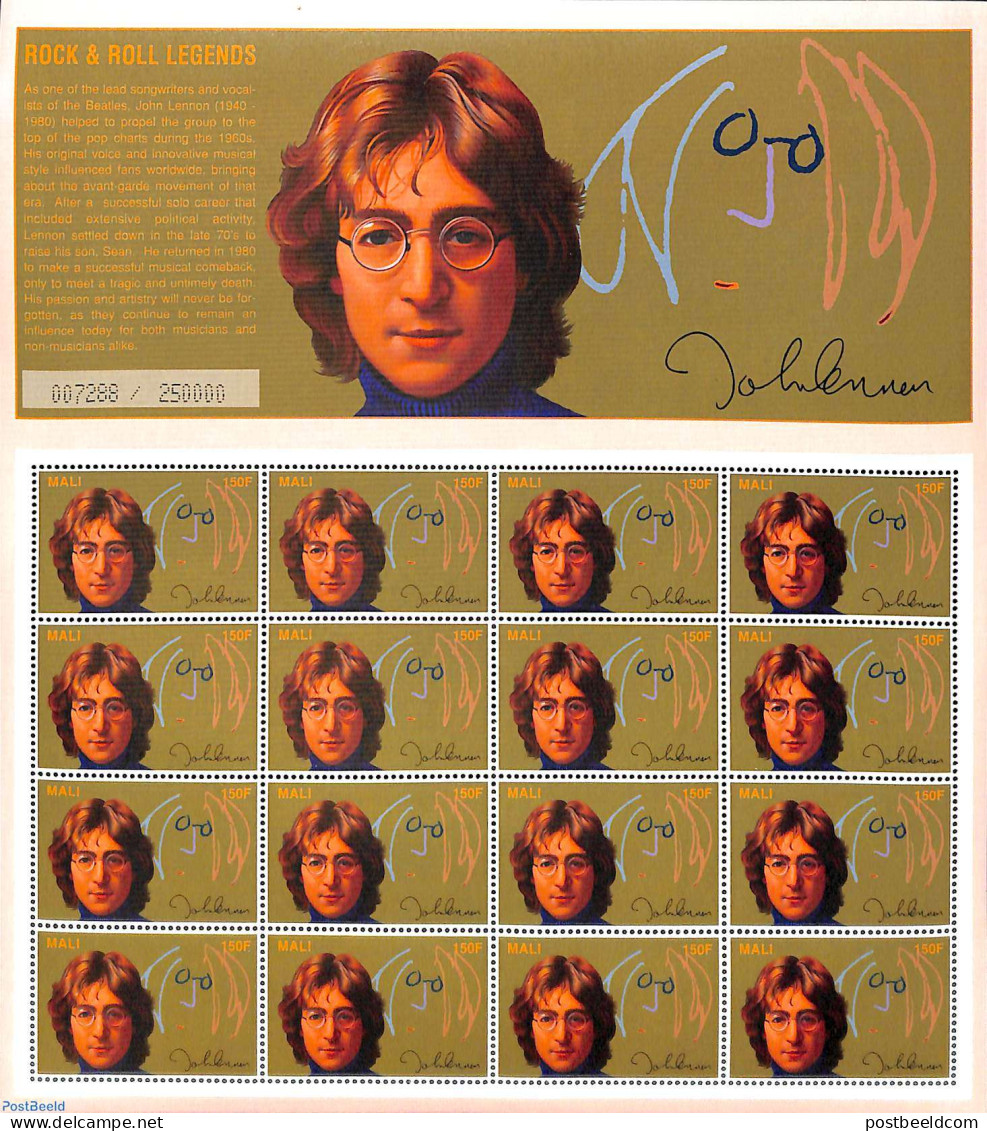 Mali 1995 John Lennon M/s, Mint NH, Performance Art - Popular Music - Musik